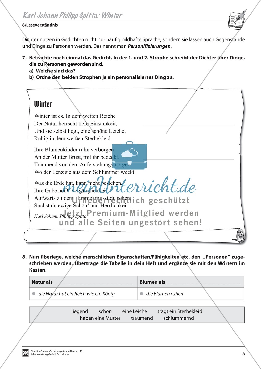 Leseverständnis trainieren am Gedicht