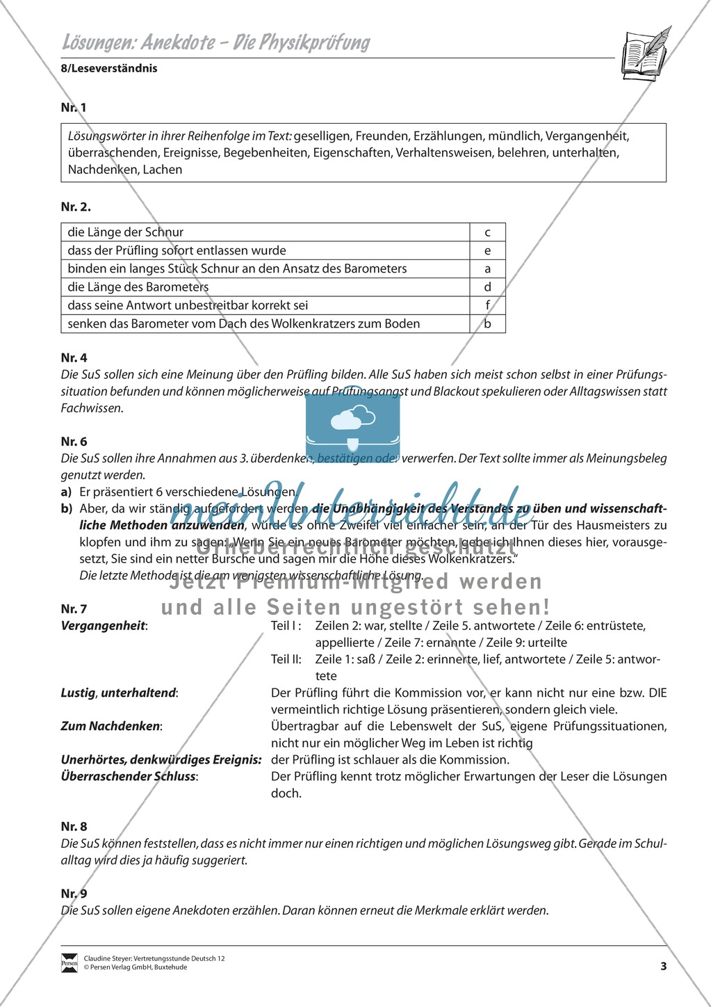 Leseverständnis trainieren an der Anekdote "Die Physikprüfung": Übungen und Lösungen Preview 3