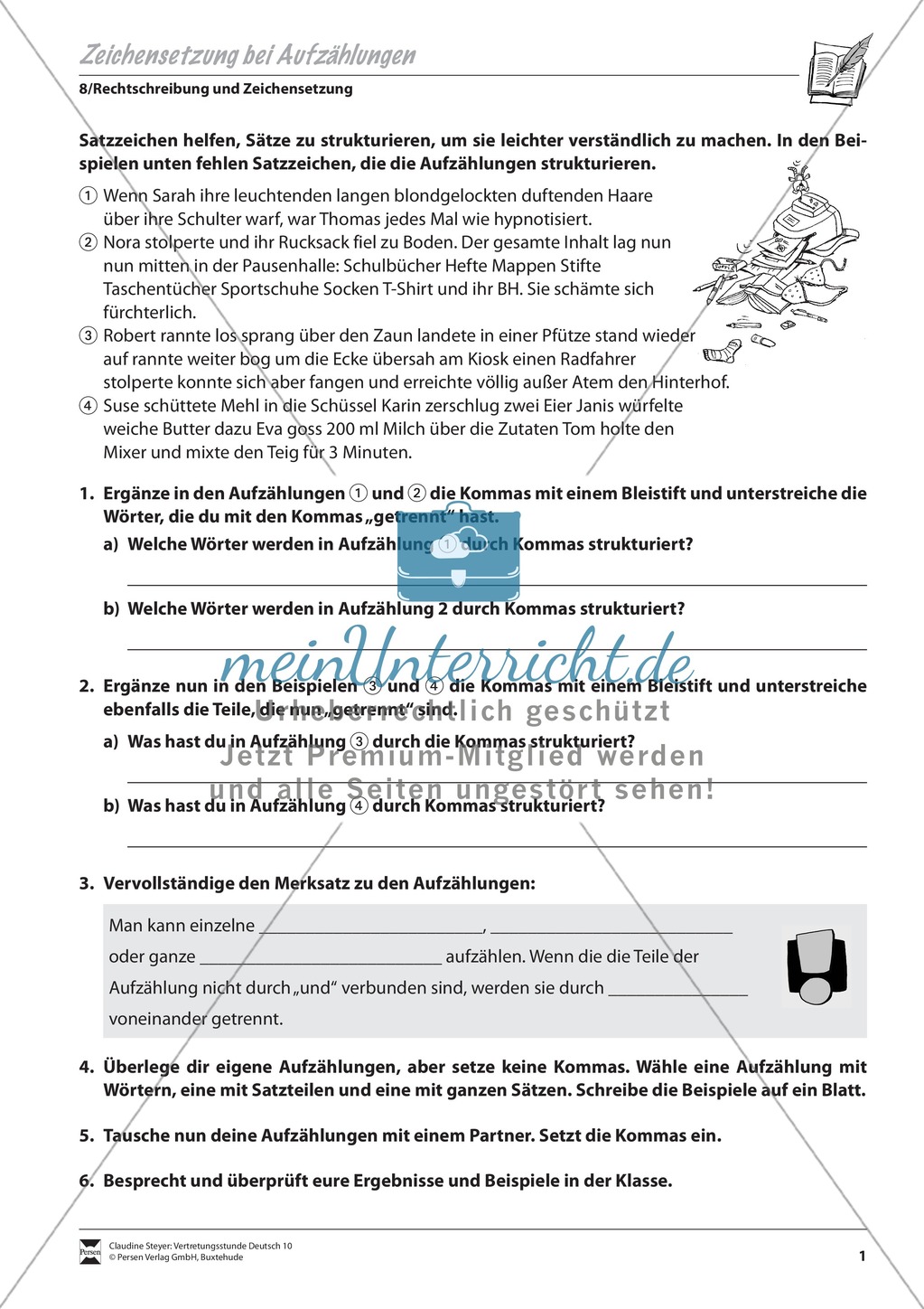 Zeichensetzung bei Aufzählungen: Übungen und Lösung Preview 1
