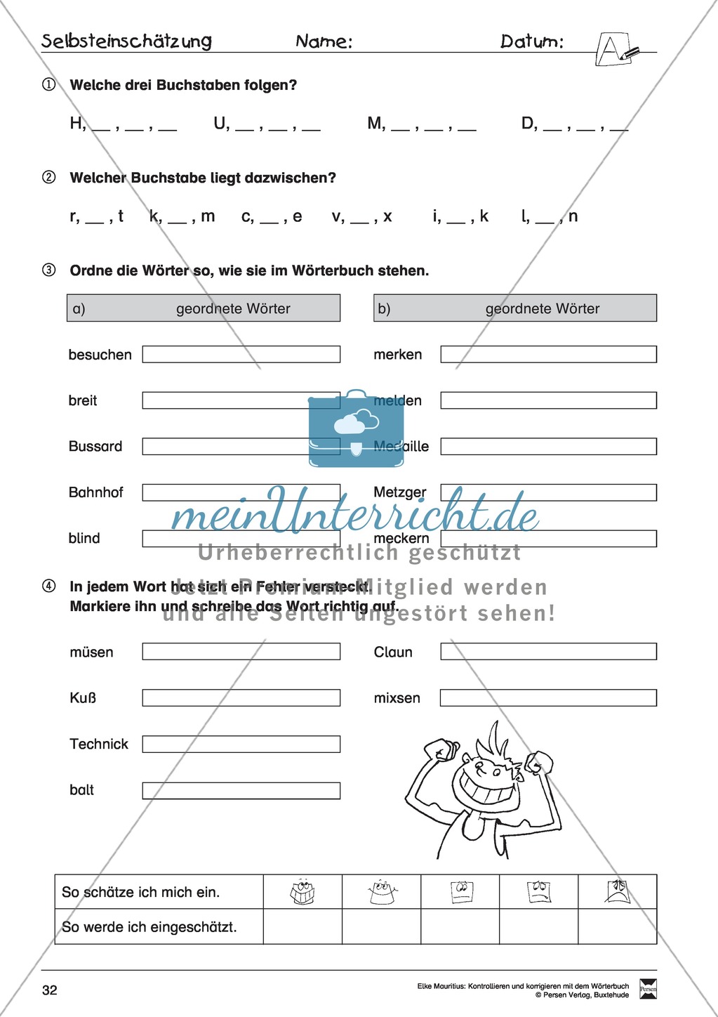 Grundlagen zur Arbeit mit dem Wörterbuch: Übungsblätter, Selbsteinschätzungsbogen, Test und Lösungen Preview 27