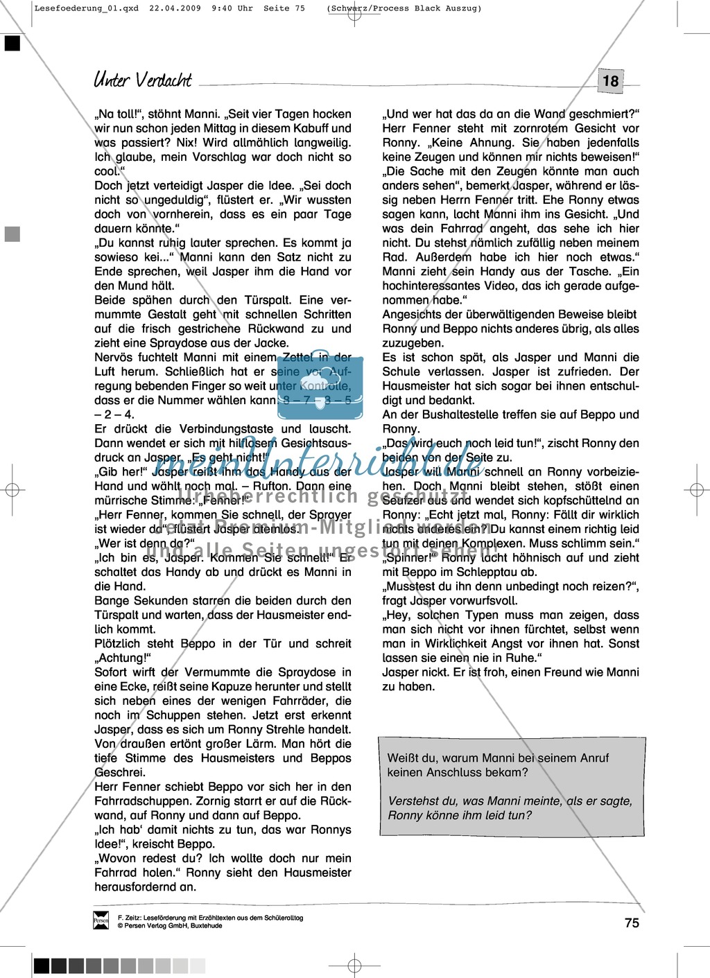 Kurzgeschichte "Unter Verdacht": Text Preview 2