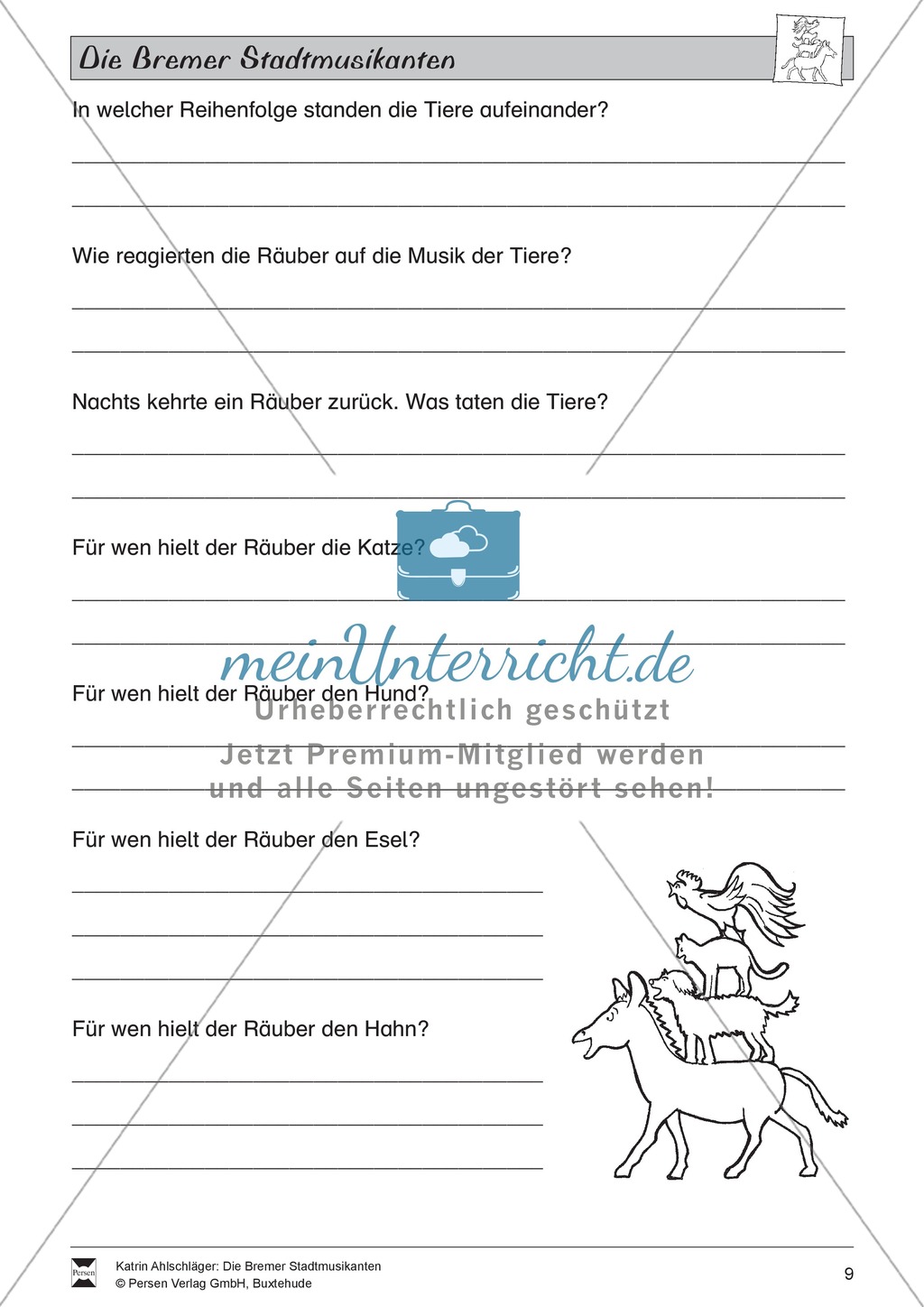 Die Bremer Stadtmusikanten: Aufgaben zum Märchen Preview 2