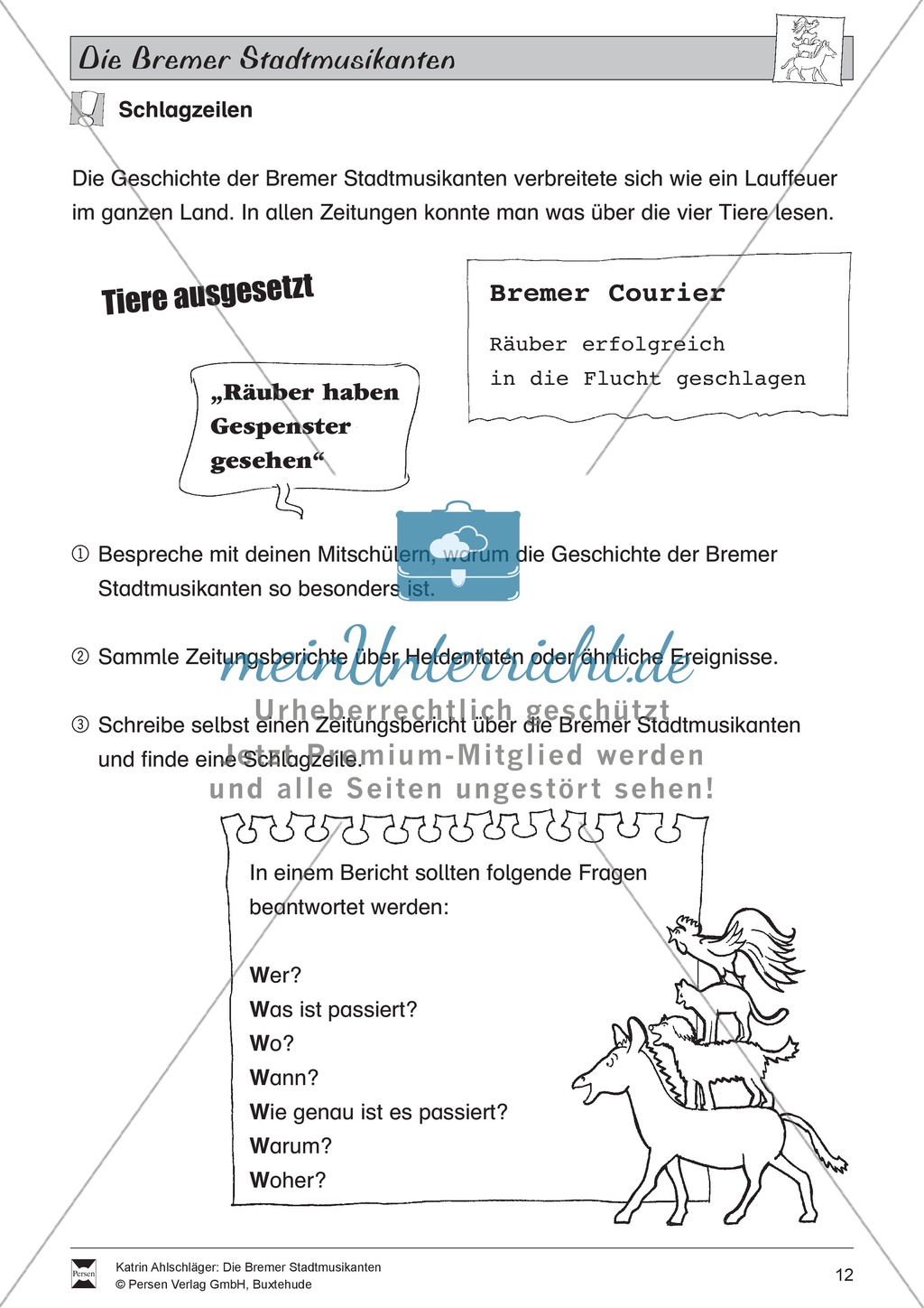 Die Bremer Stadtmusikanten: Aufgaben zum Märchen Preview 5