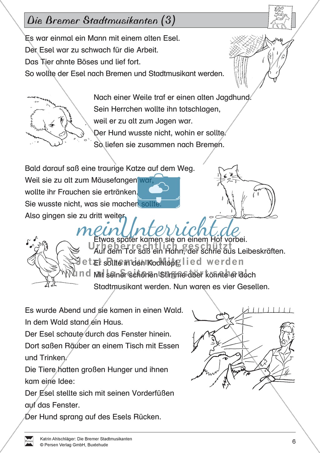 Die Bremer Stadtmusikanten: Text (schwer) und Aufgaben Preview 1