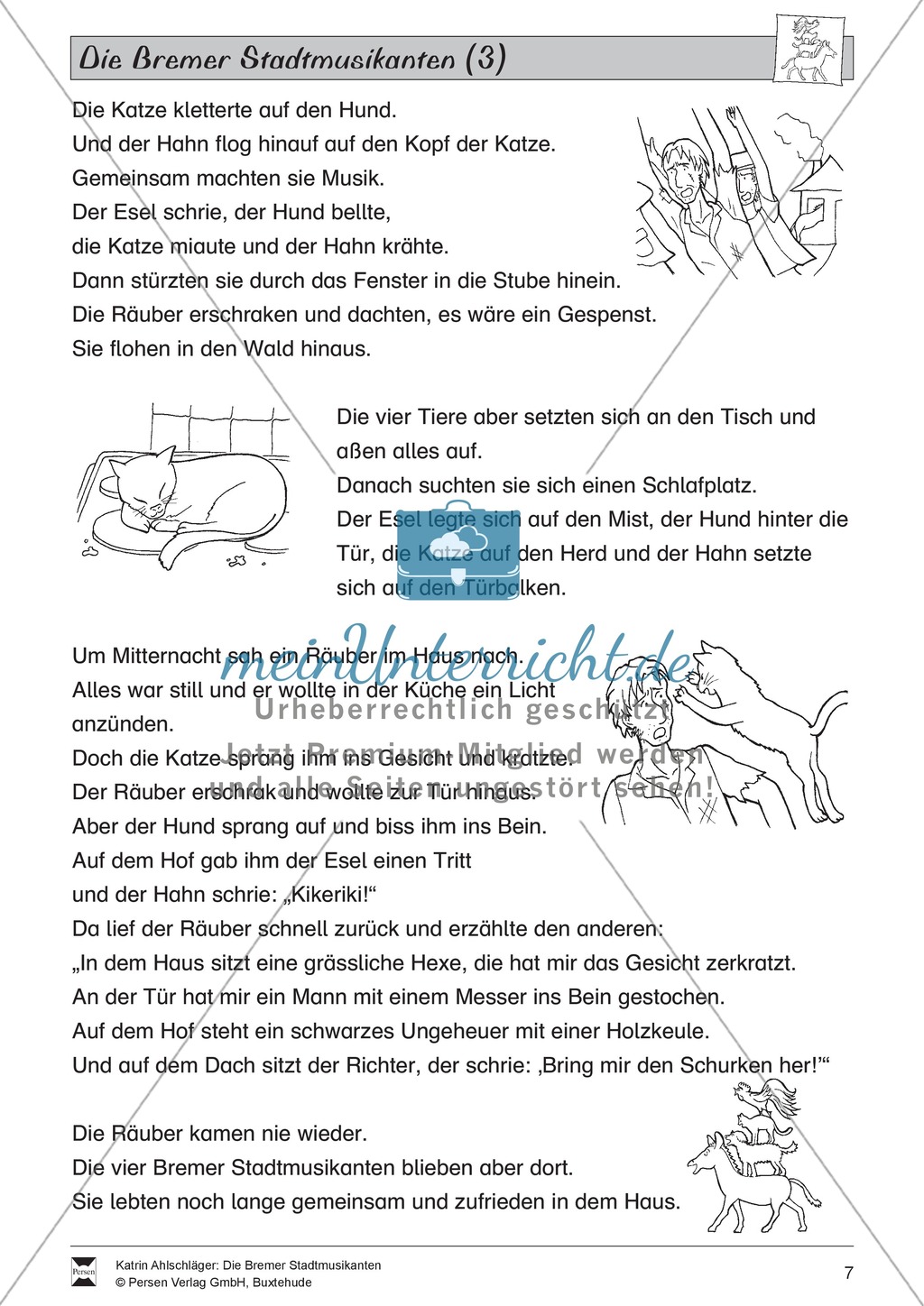 Die Bremer Stadtmusikanten: Text (schwer) und Aufgaben Preview 2