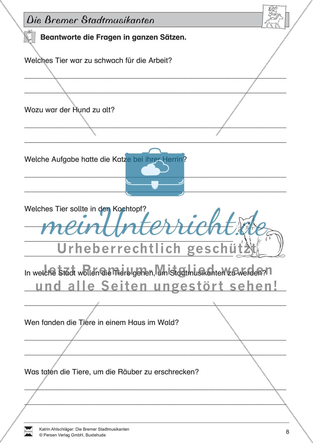 Die Bremer Stadtmusikanten: Text (schwer) und Aufgaben Preview 3