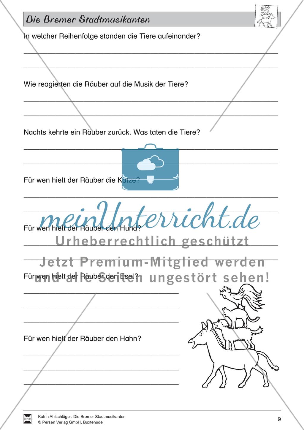 Die Bremer Stadtmusikanten: Text (schwer) und Aufgaben Preview 4