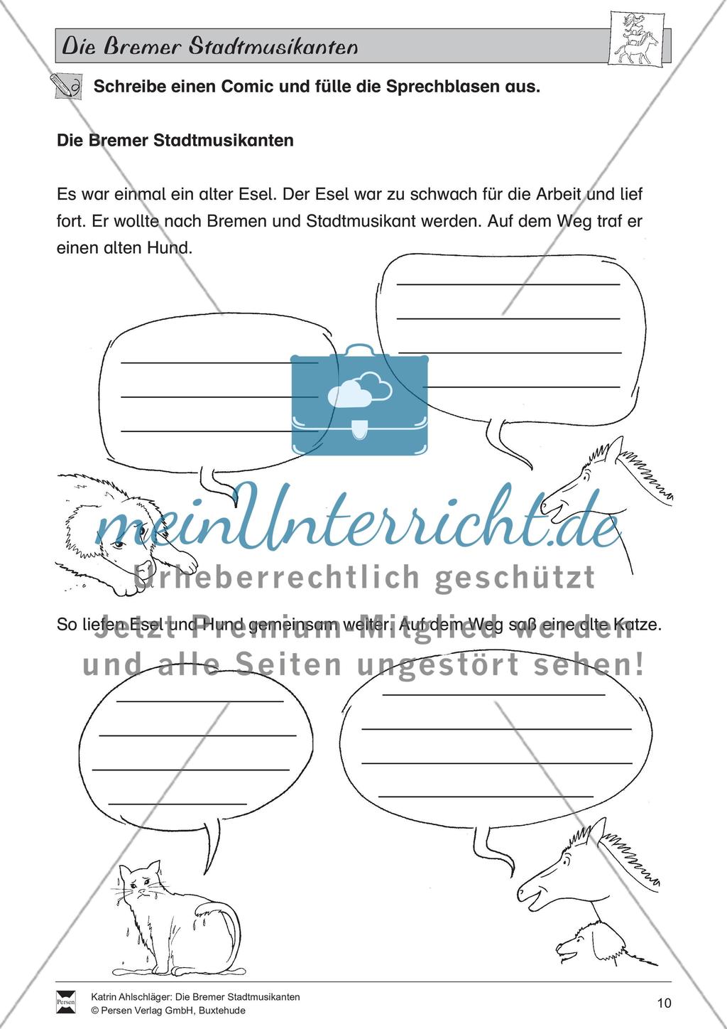 Die Bremer Stadtmusikanten: Text (schwer) und Aufgaben Preview 5
