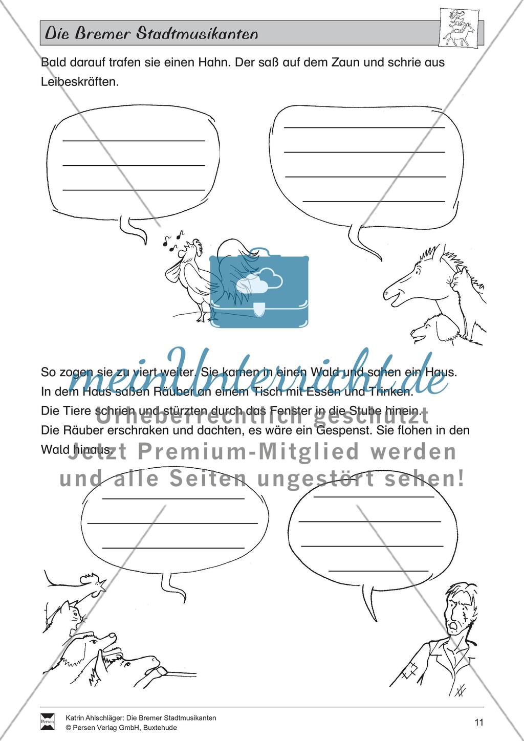 Die Bremer Stadtmusikanten: Text (schwer) und Aufgaben Preview 6