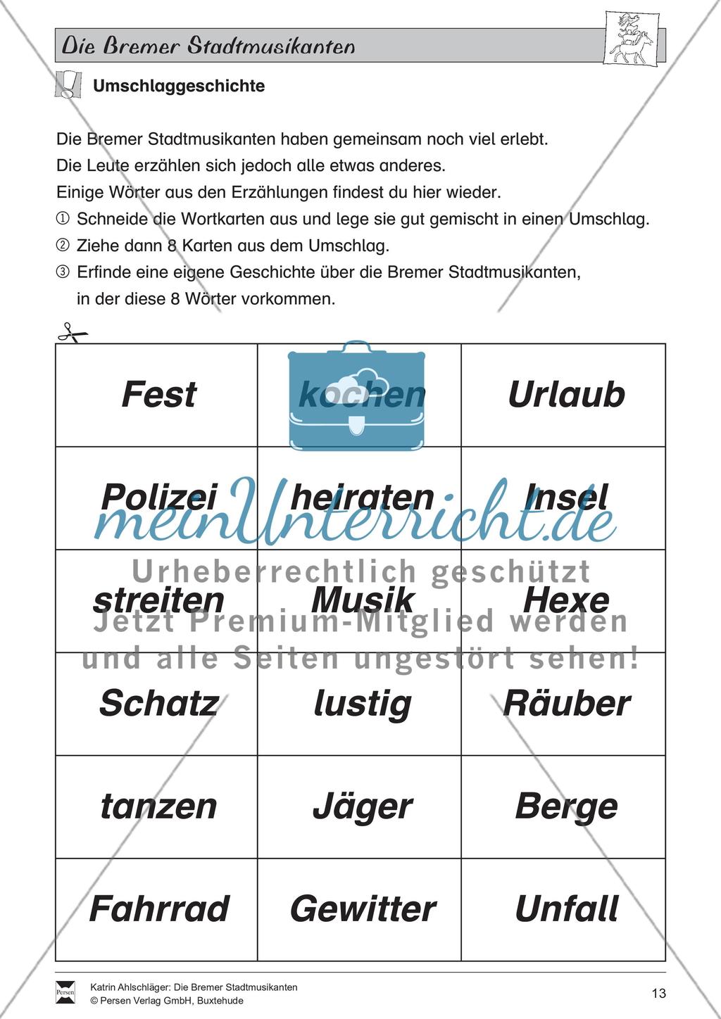 Die Bremer Stadtmusikanten: Text (schwer) und Aufgaben Preview 8