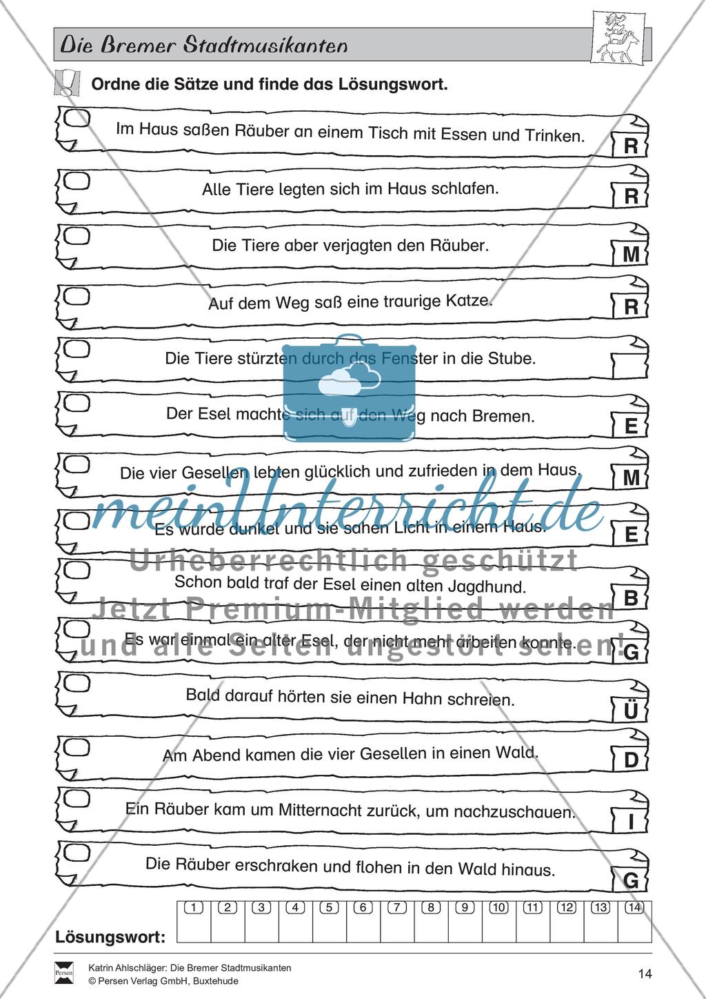 Die Bremer Stadtmusikanten: Text (schwer) und Aufgaben Preview 9