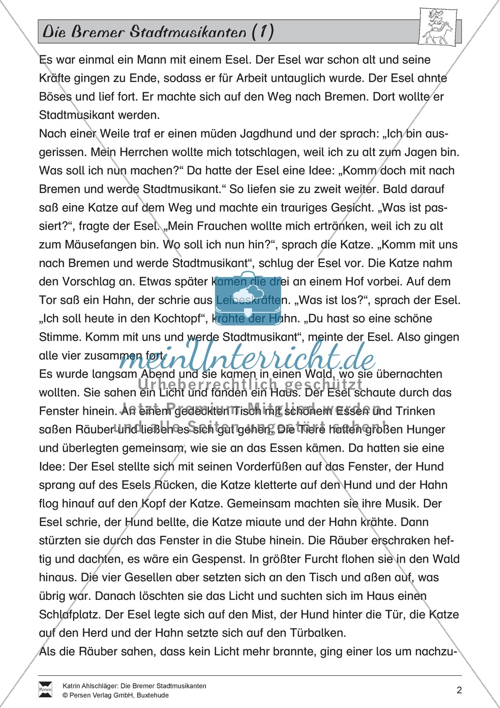 Die Bremer Stadtmusikanten: Text (leicht) und Aufgaben Preview 1