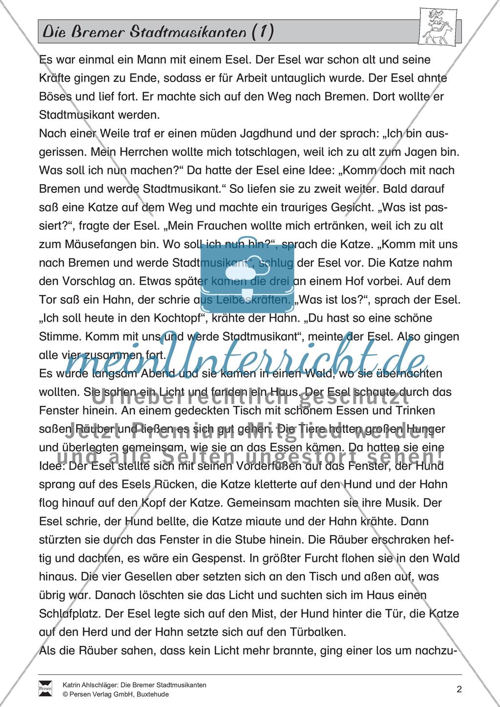 Die Bremer Stadtmusikanten: Text (leicht) Preview 1