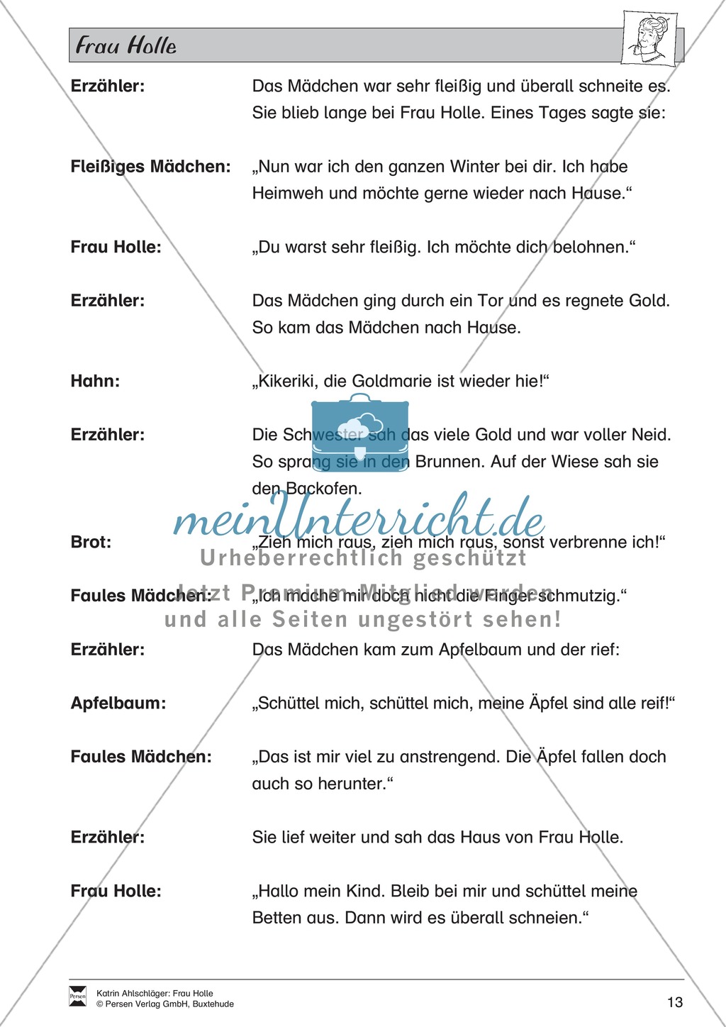 Frau Holle: Text (schwer) und Aufgaben Preview 10