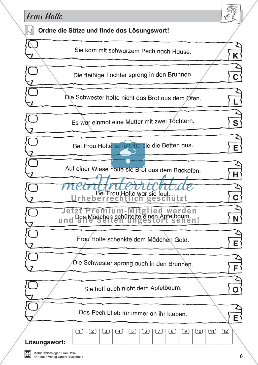 Frau Holle: Text (schwer) und Aufgaben Preview 3