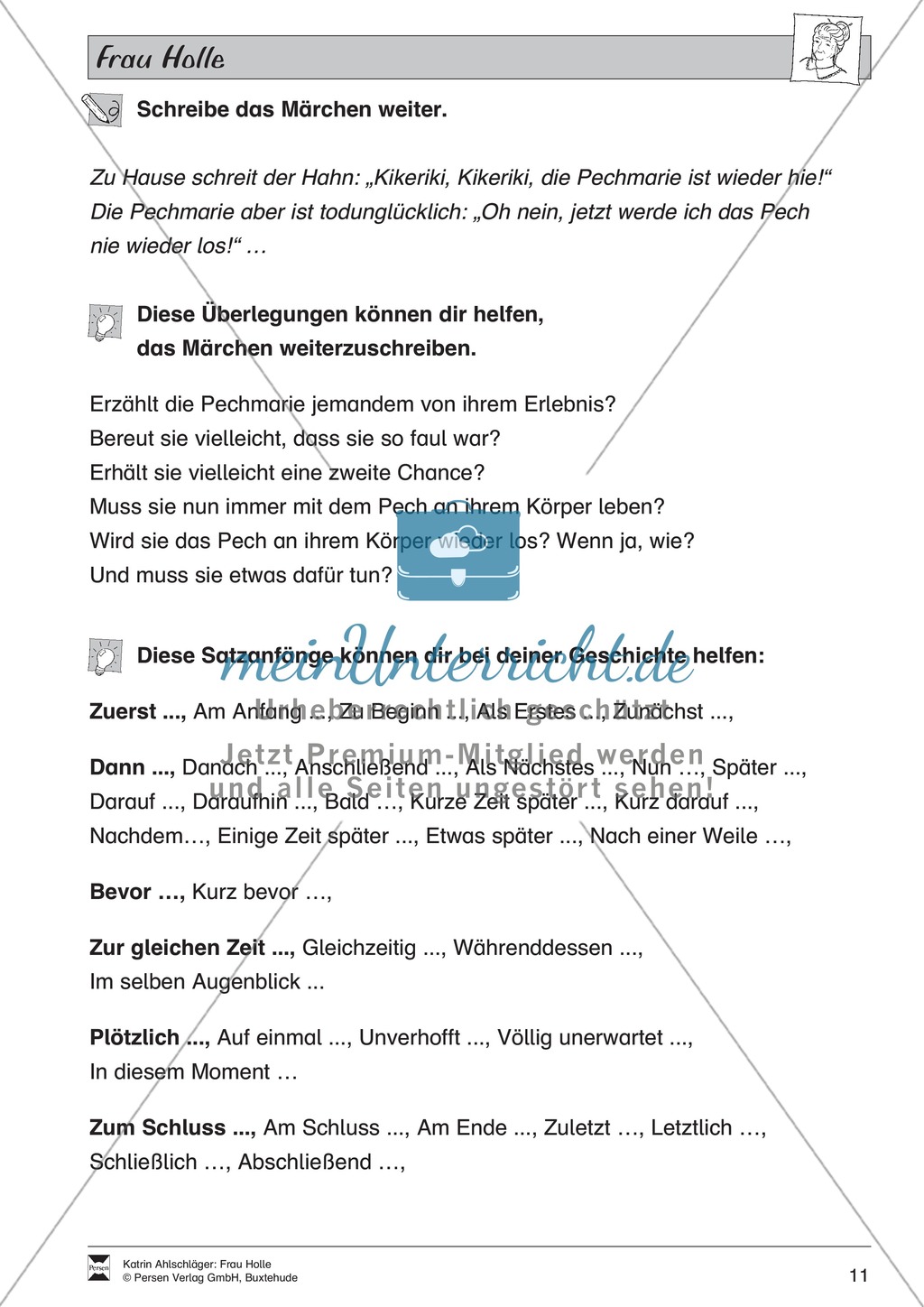Frau Holle: Text (schwer) und Aufgaben Preview 8