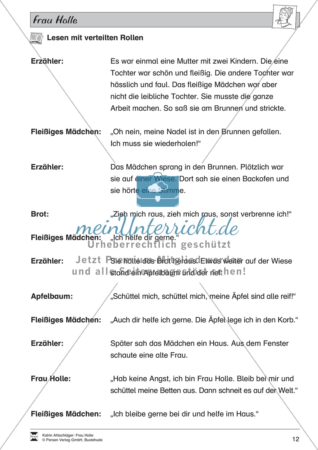 Frau Holle: Text (schwer) und Aufgaben Preview 9