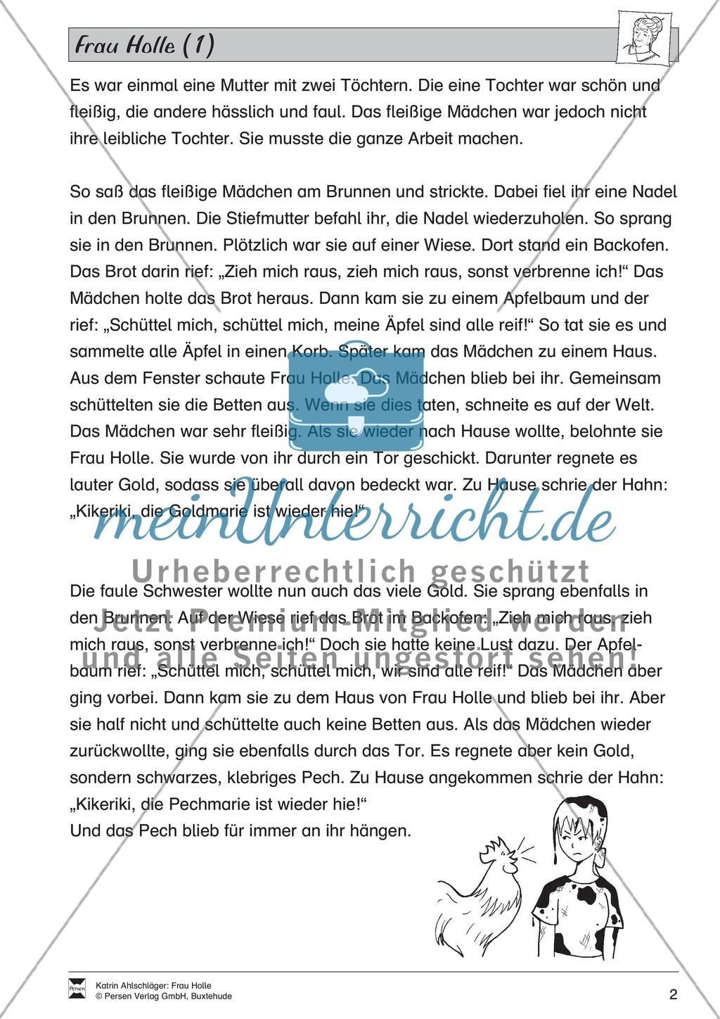 Frau Holle: Text (leicht) und Aufgaben Preview 1