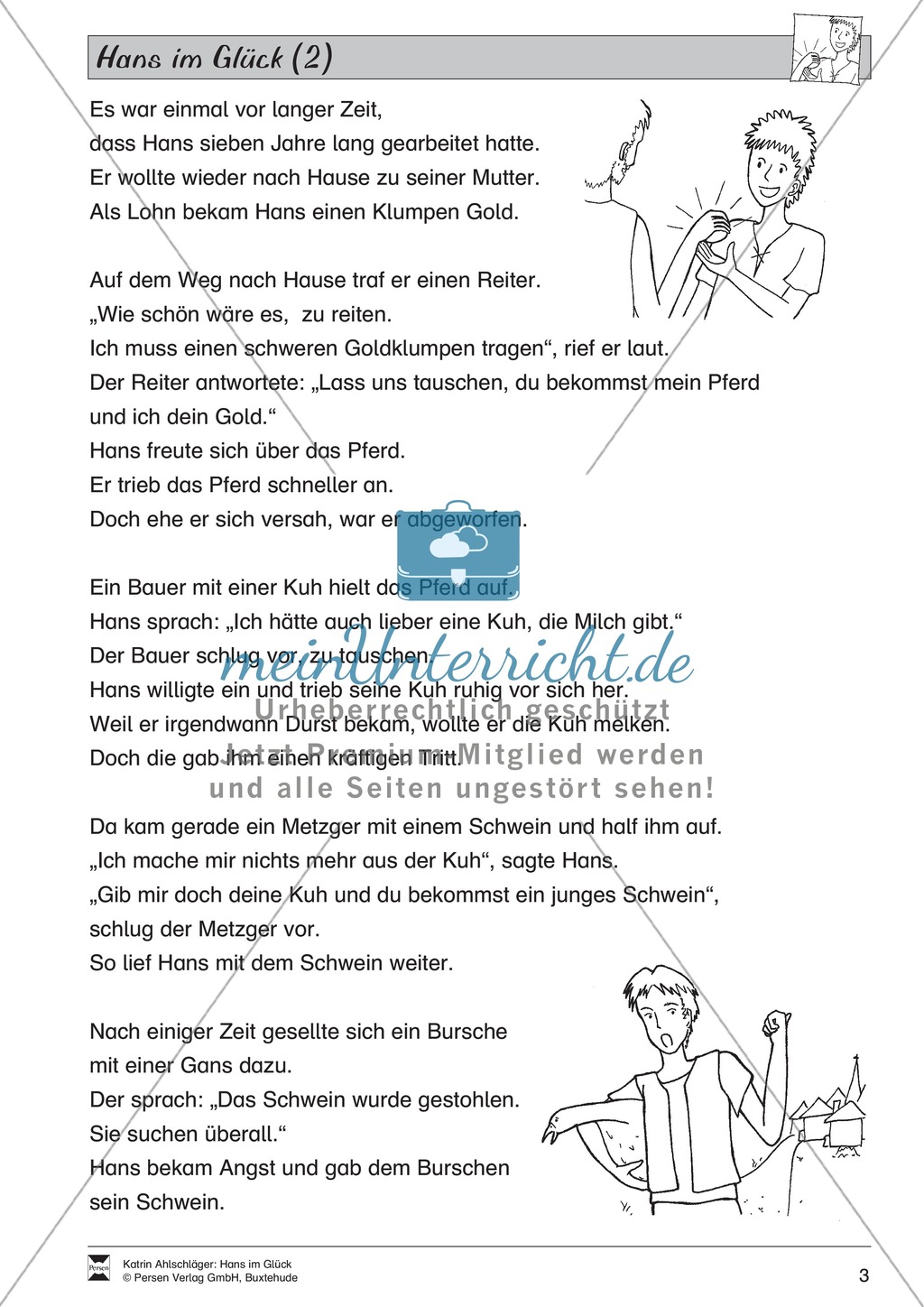 Hans im Glück: Text (mittel) und Aufgaben Preview 1