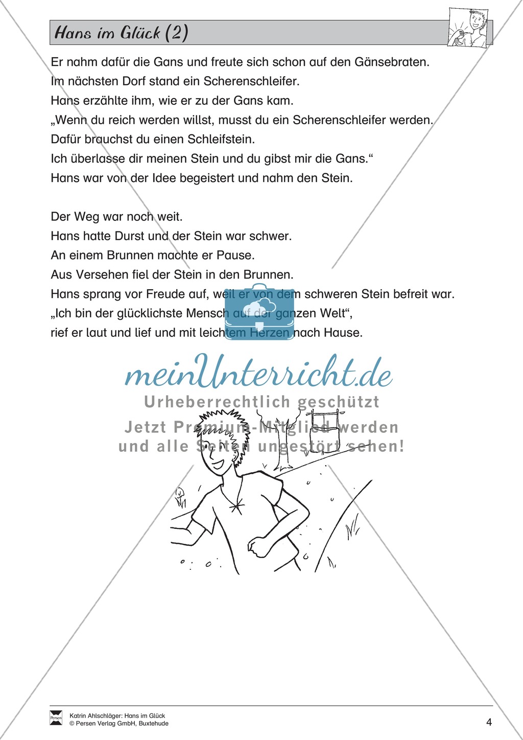 Hans im Glück: Text (mittel) und Aufgaben Preview 2