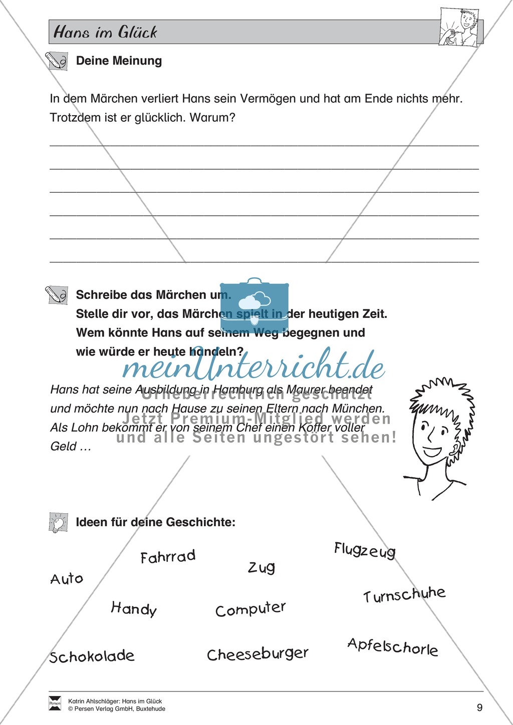 Hans im Glück: Text (mittel) und Aufgaben Preview 5