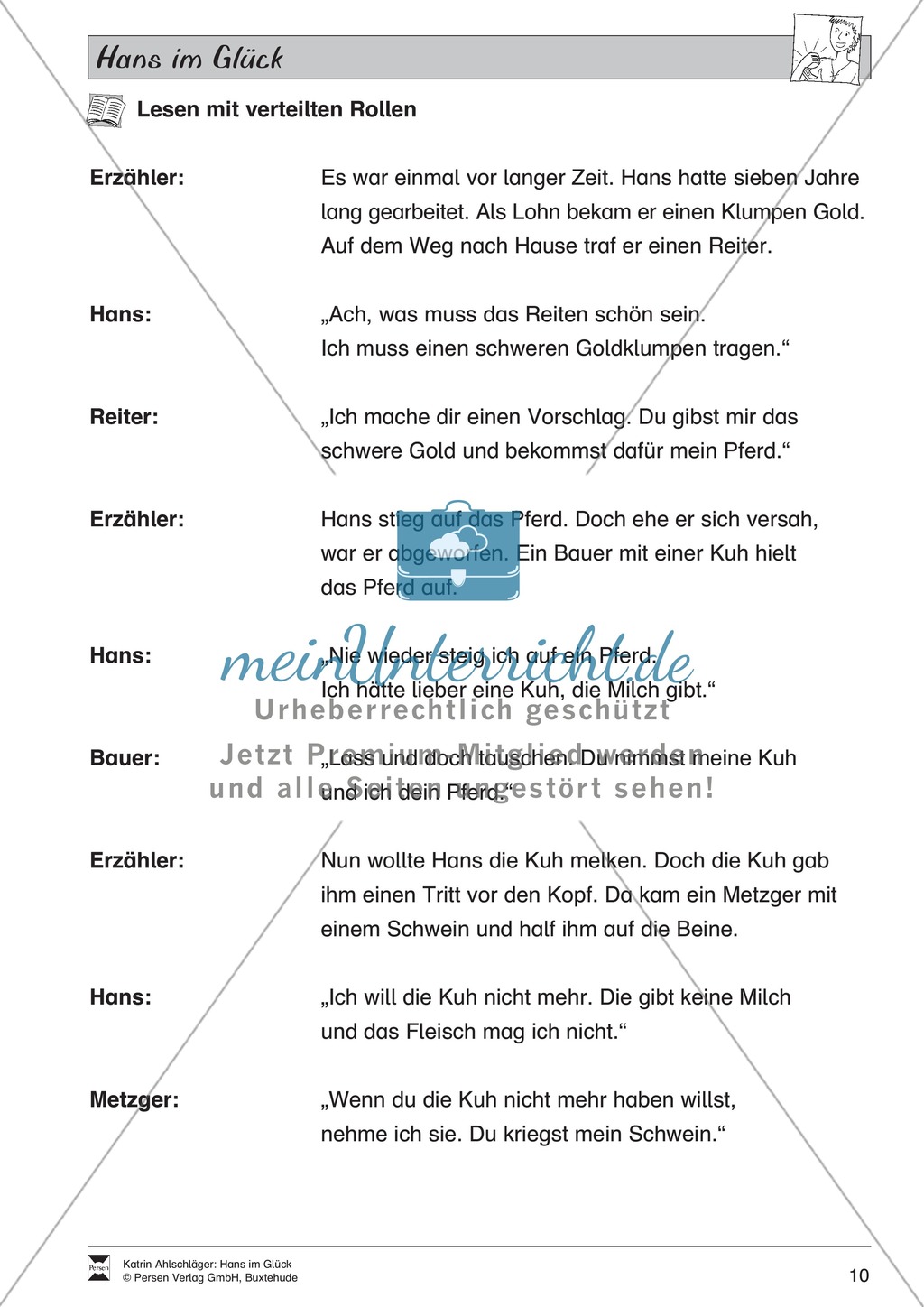 Hans im Glück: Text (mittel) und Aufgaben Preview 6