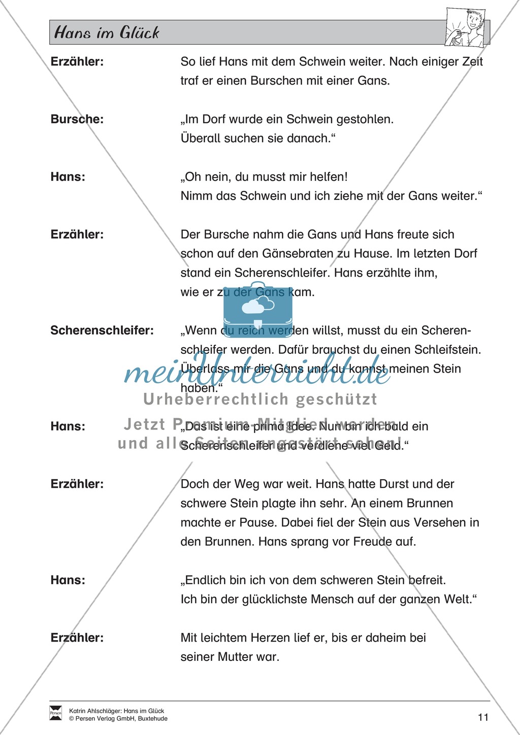 Hans im Glück: Text (mittel) und Aufgaben Preview 7