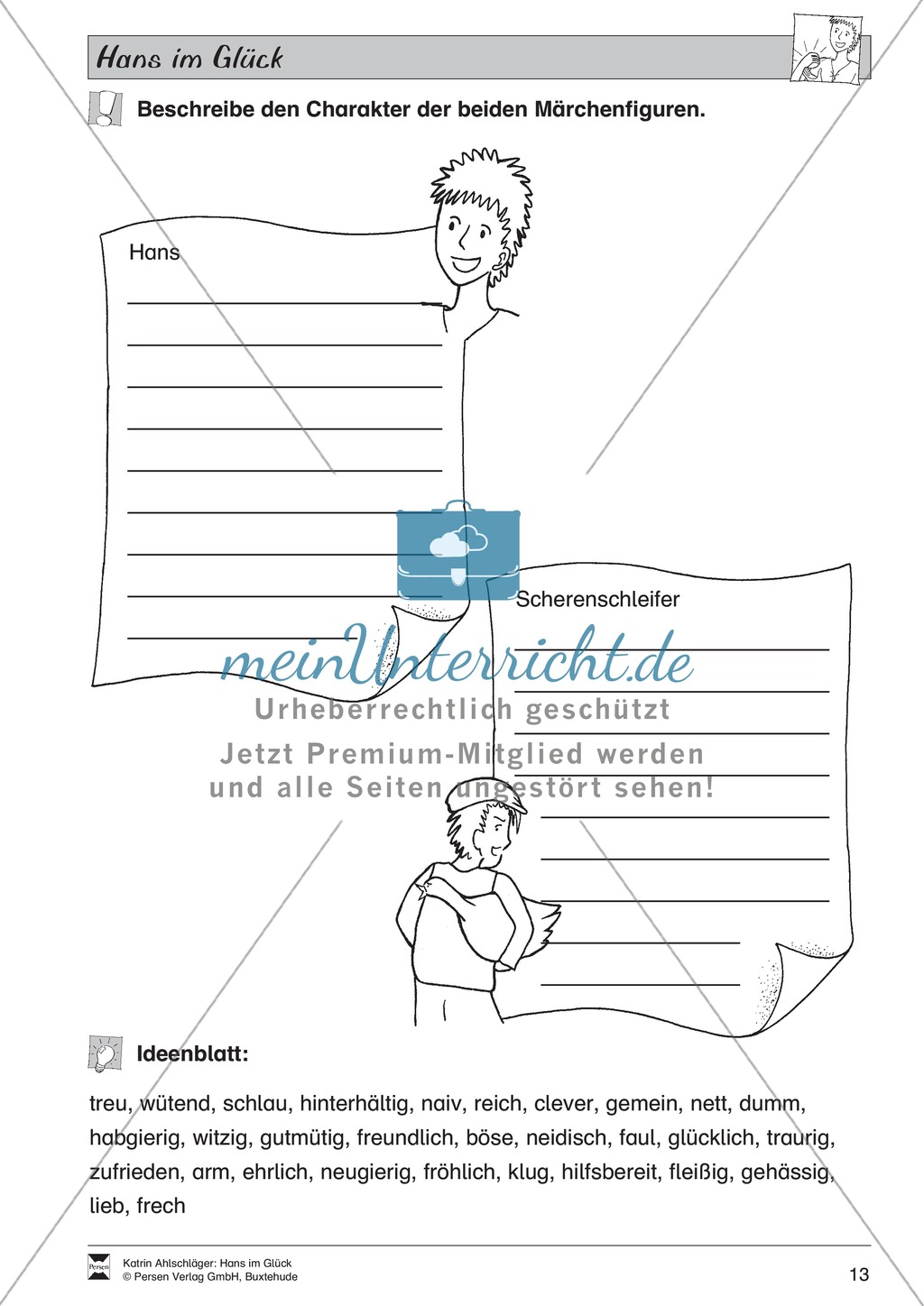 Hans im Glück: Text (mittel) und Aufgaben Preview 9