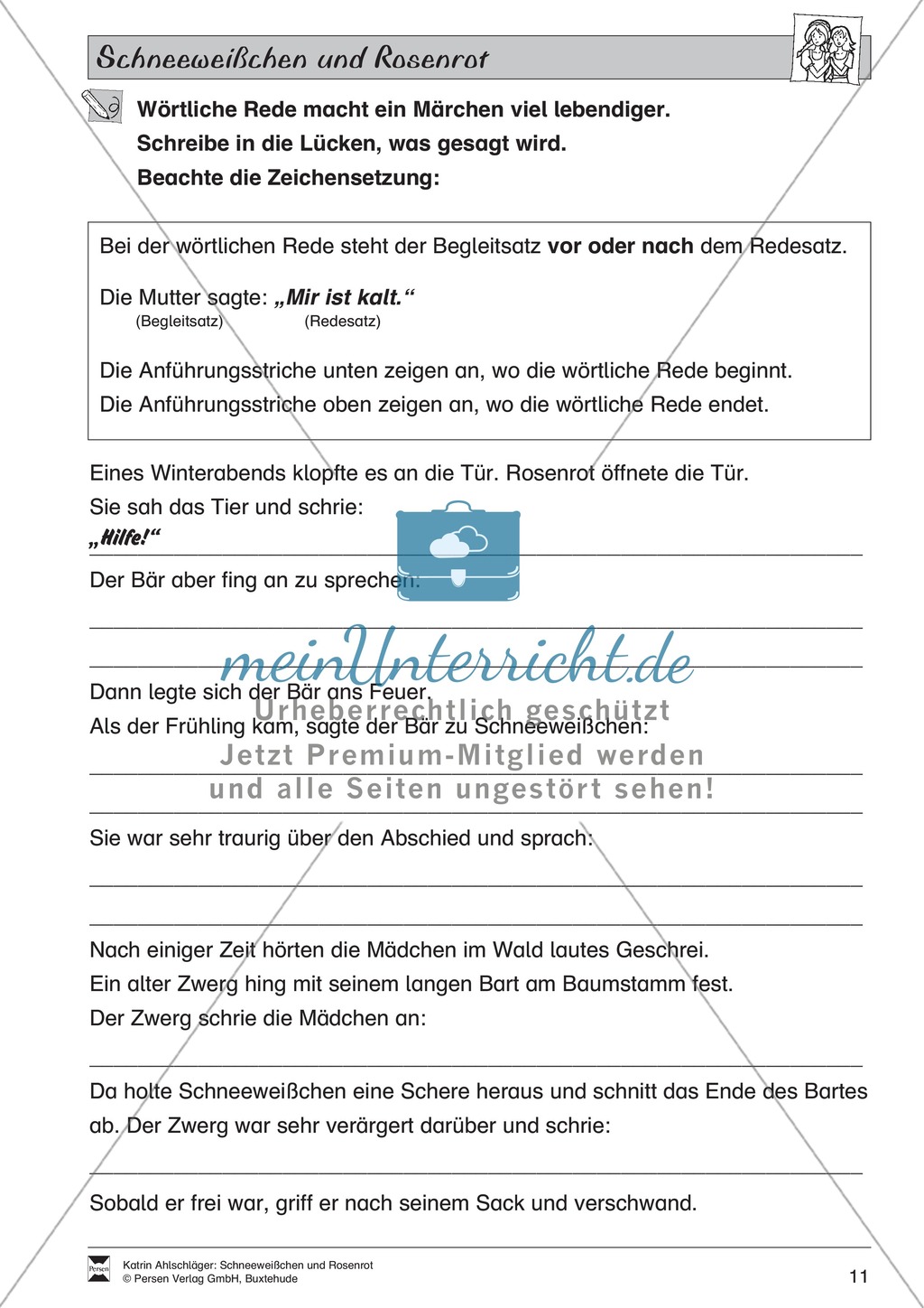 Schneeweißchen und Rosenrot: Lesetext und Arbeitsblätter Preview 10