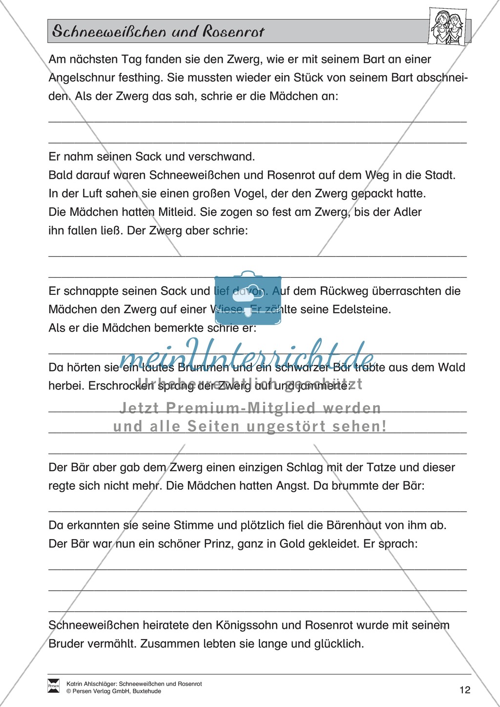 Schneeweißchen und Rosenrot: Lesetext und Arbeitsblätter Preview 11