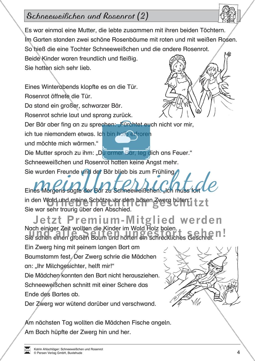 Schneeweißchen und Rosenrot: Lesetext und Arbeitsblätter Preview 3