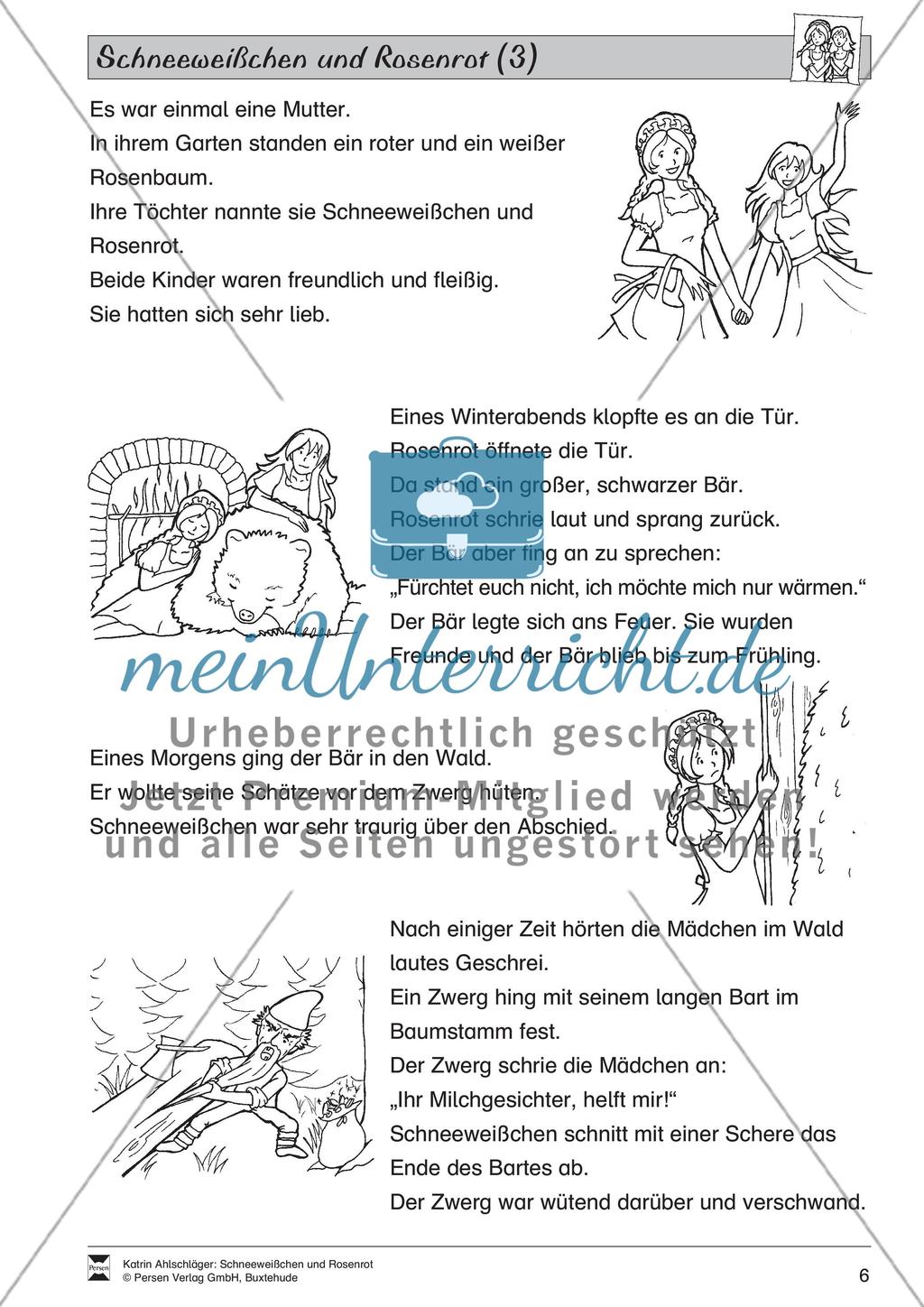Schneeweißchen und Rosenrot: Differenzierungsstufe 3: Lesetext und Arbeitsblätter Preview 1