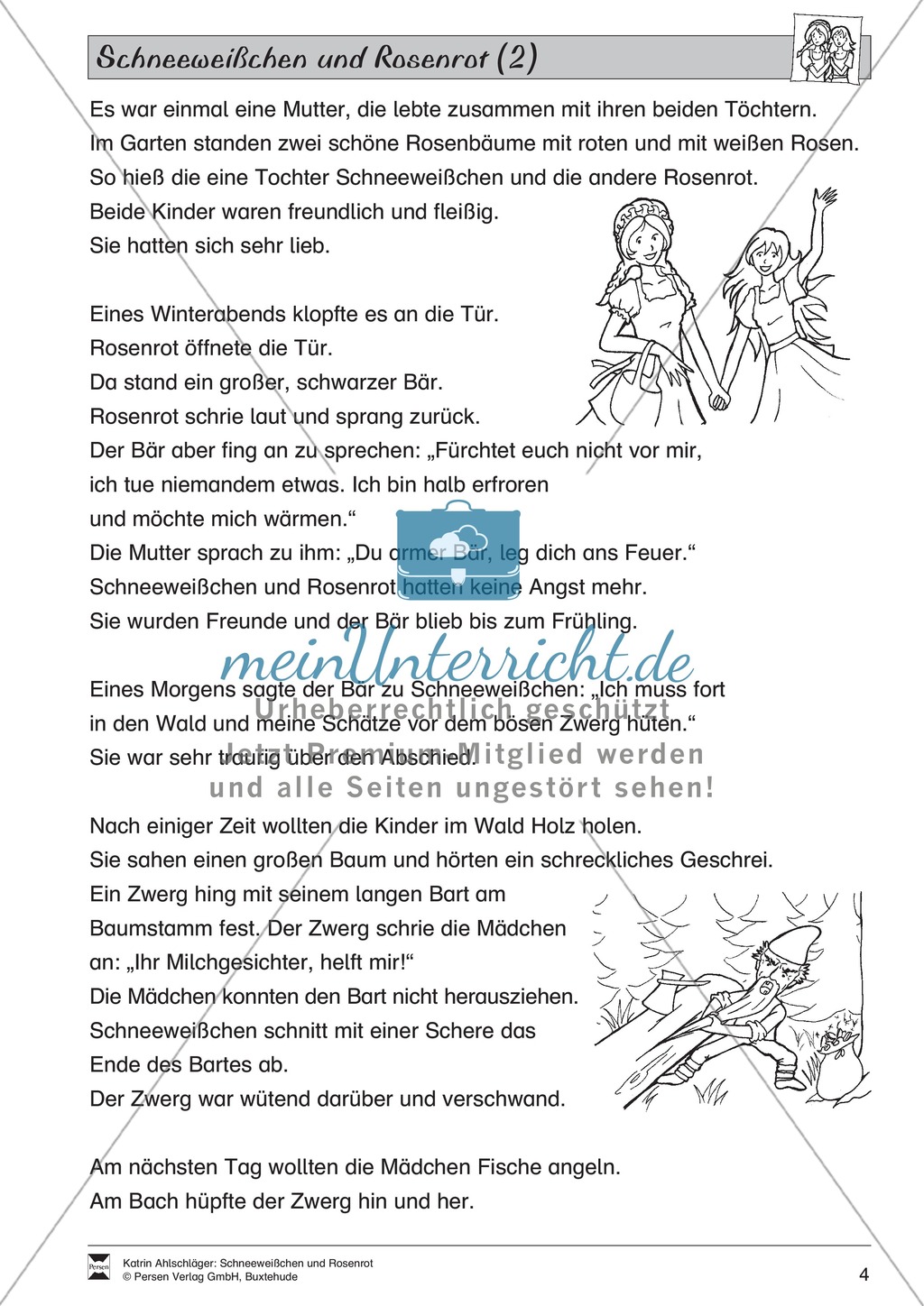 Schneeweißchen und Rosenrot: Differenzierungsstufe 2: Lesetext und Arbeitsblätter Preview 1