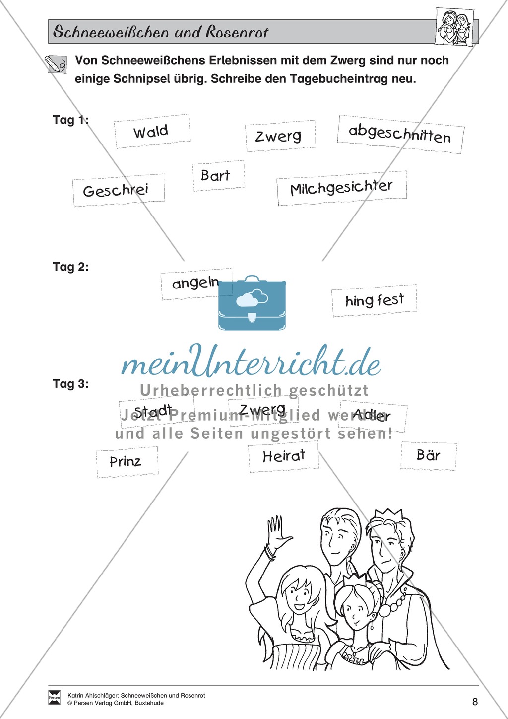 Schneeweißchen und Rosenrot: Differenzierungsstufe 2: Lesetext und Arbeitsblätter Preview 3