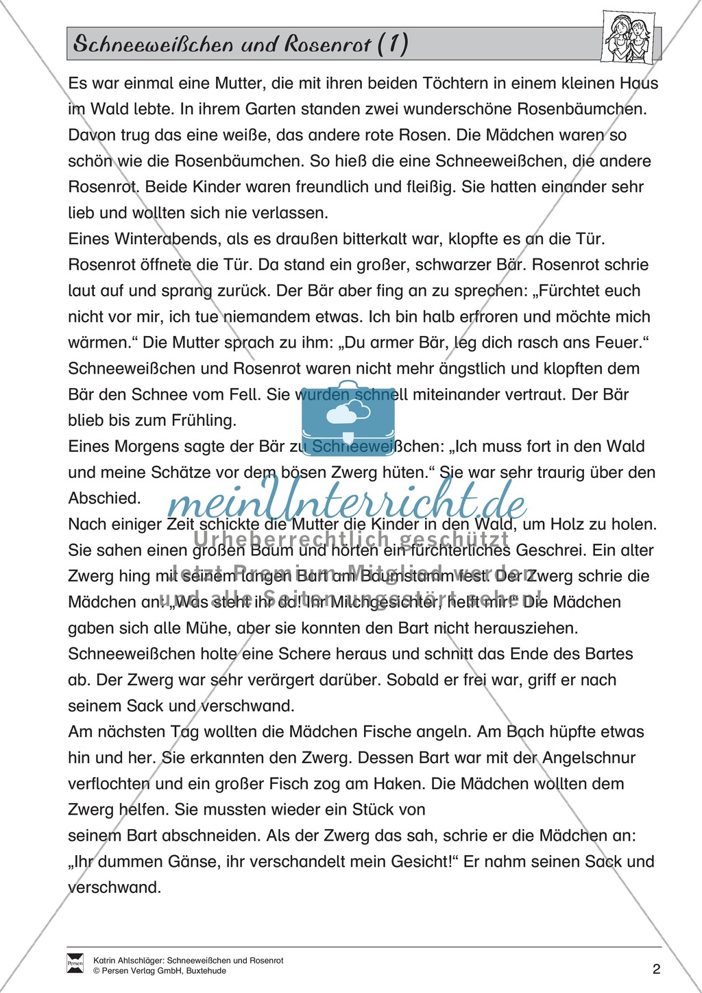 Schneeweißchen und Rosenrot: Differenzierungsstufe 1: Lesetext und Arbeitsblätter Preview 1