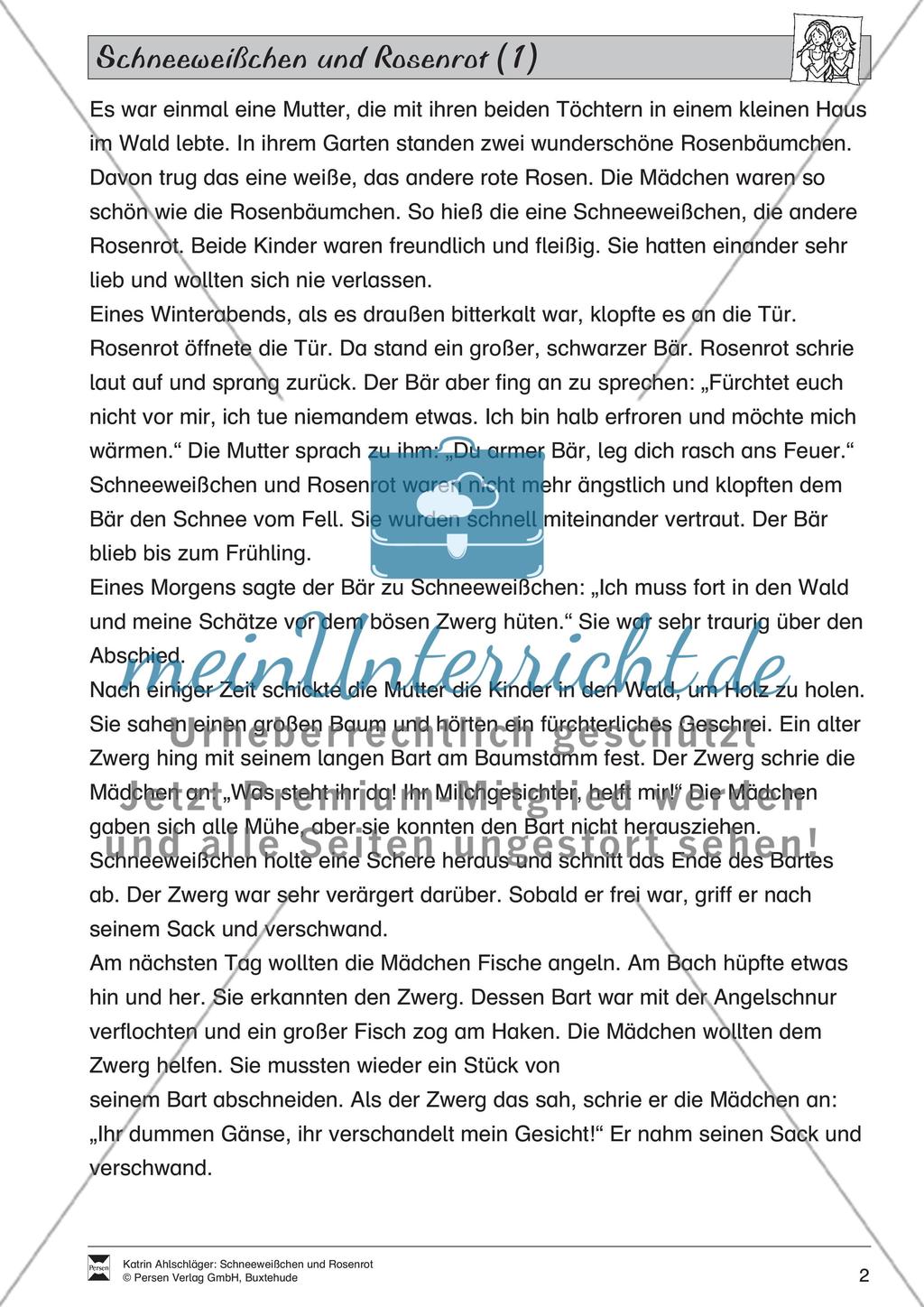 Schneeweißchen und Rosenrot: Differenzierungsstufe 1: Lesetext und Arbeitsblätter Preview 1