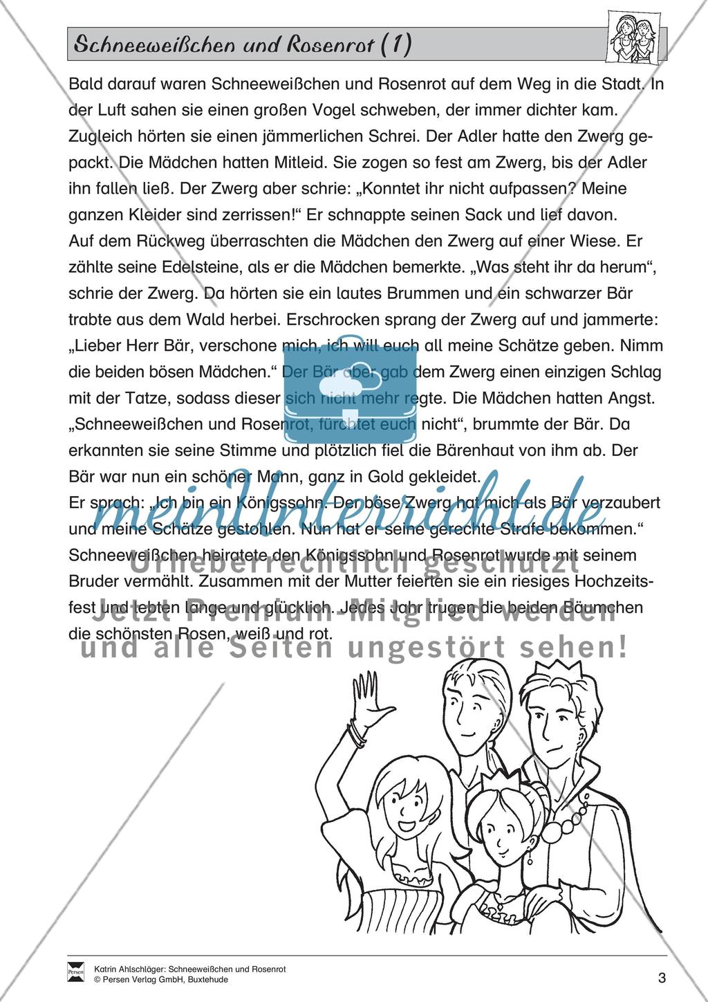 Schneeweißchen und Rosenrot: Differenzierungsstufe 1: Lesetext und Arbeitsblätter Preview 2