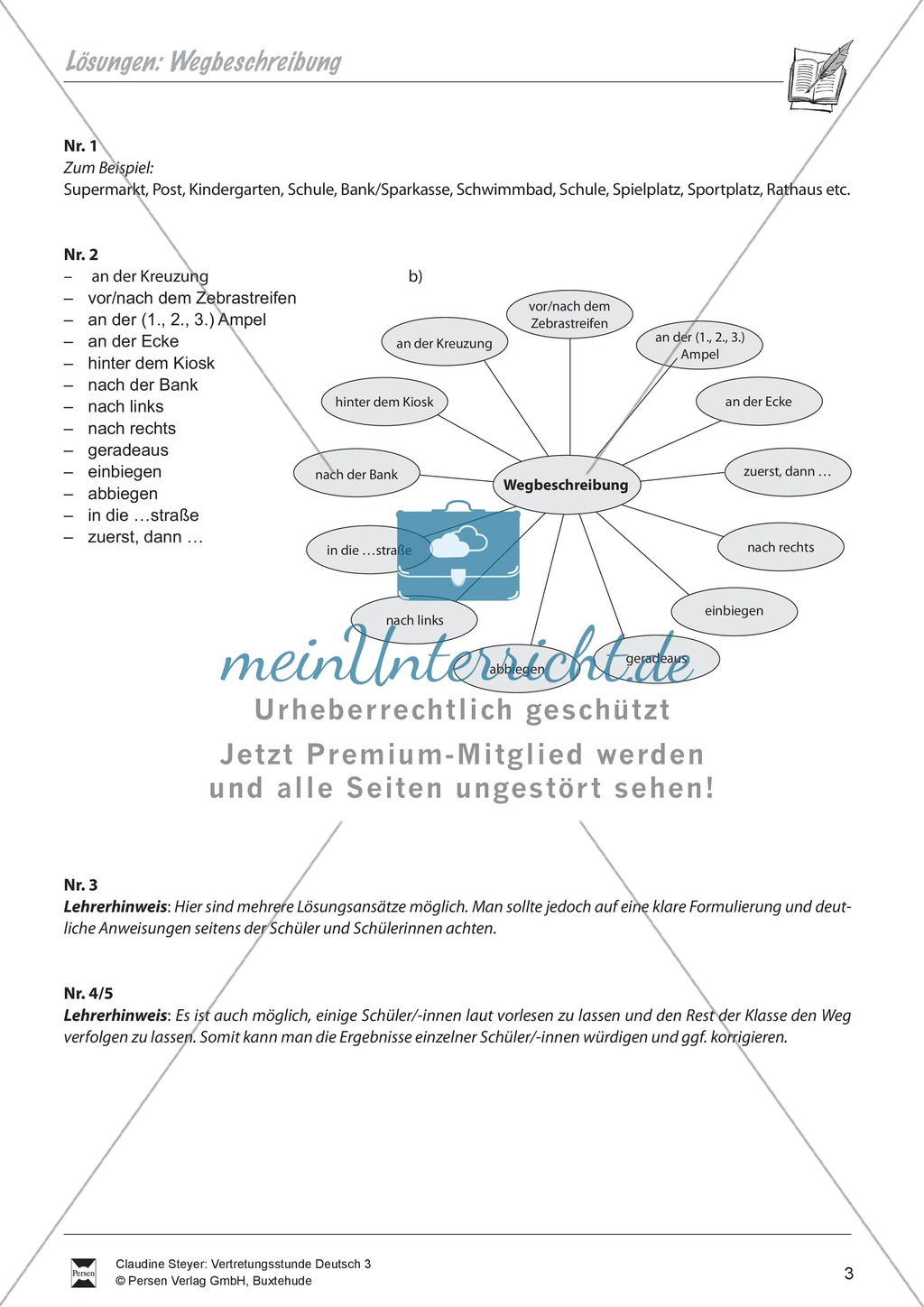 Wegbeschreibung: Brainstorming - Cluster - Aufgaben + Lösungen Preview 3