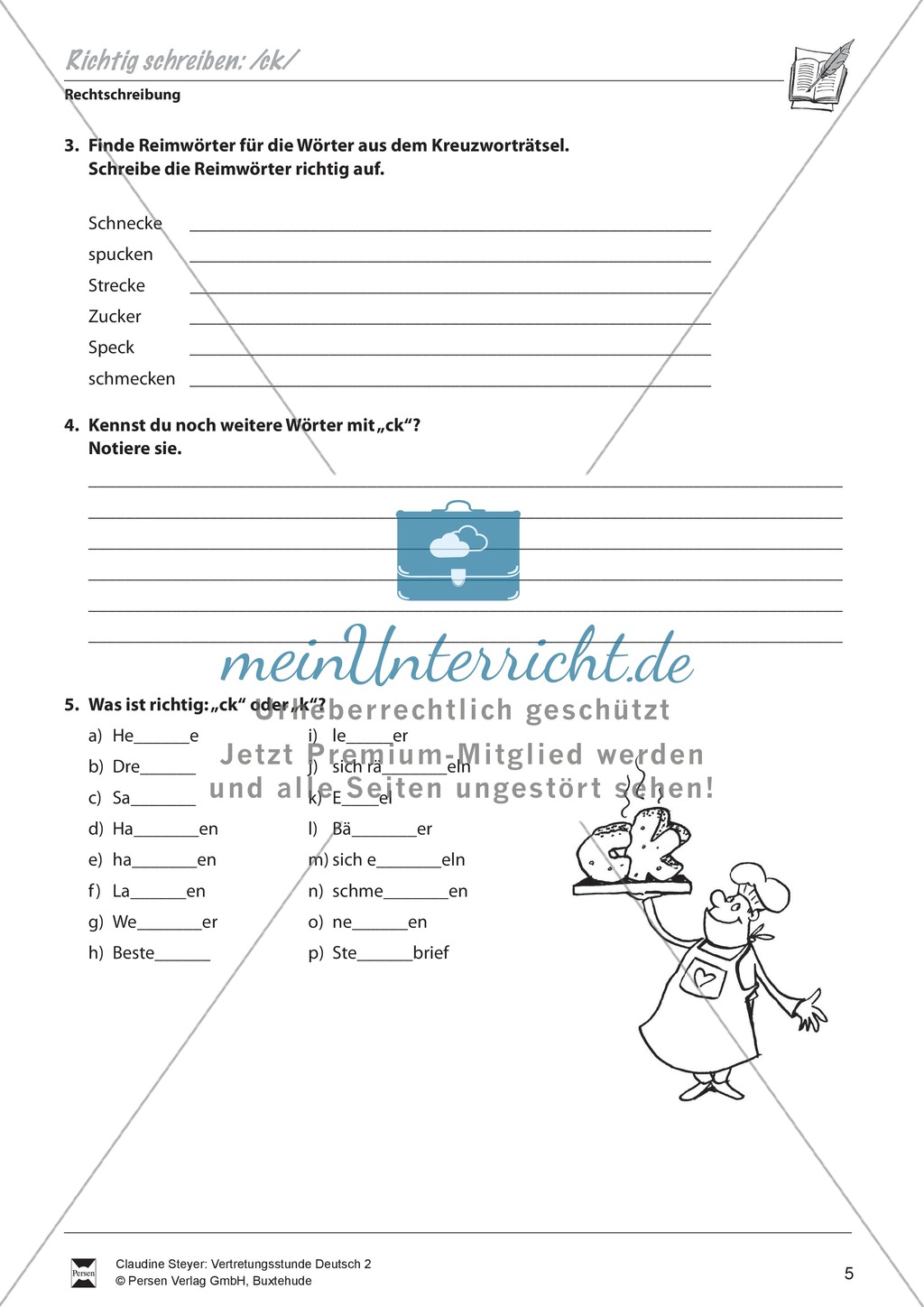 Rechtschreibung: "ck" - Arbeitsblätter + Übungen + Lösungen Preview 2