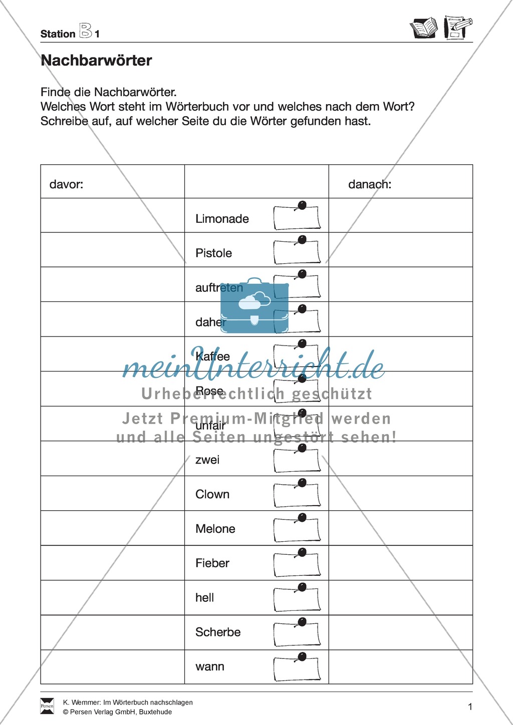 Wörterbuch - Nachschlagetechniken: Arbeitsblätter + Aufgaben + Übungen + Lösungen Preview 1