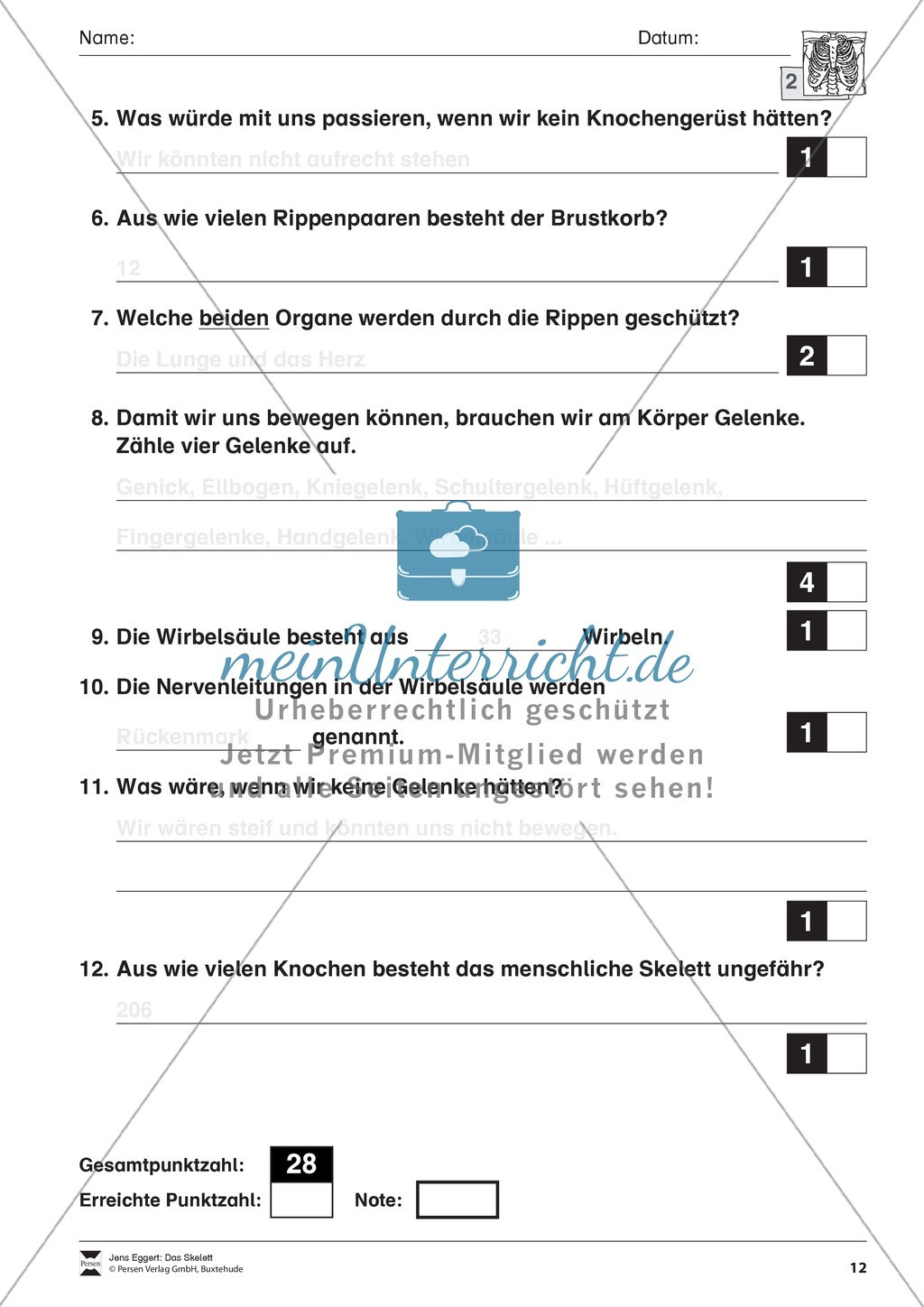 Körper und Gesundheit: Aufgaben + Biologie - Test Preview 2