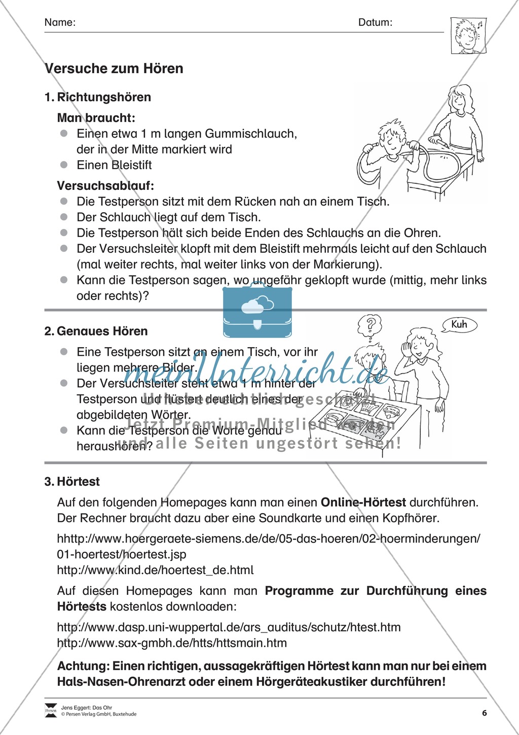 Versuche zum Hören: Arbeitsblatt Preview 1