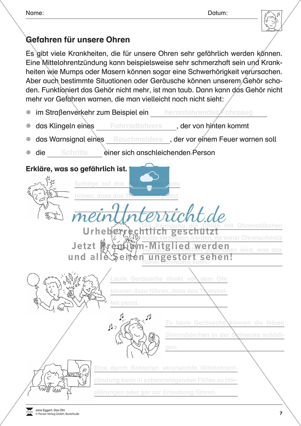 Gefahren für unsere Ohren: Arbeitsblatt Preview 1