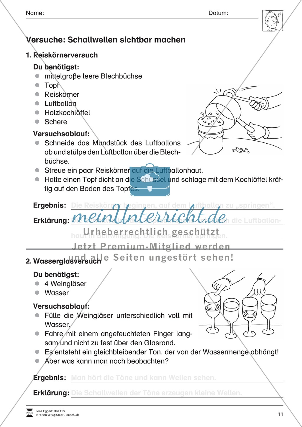 Schallwellen sichtbar machen: Arbeitsblatt Preview 1