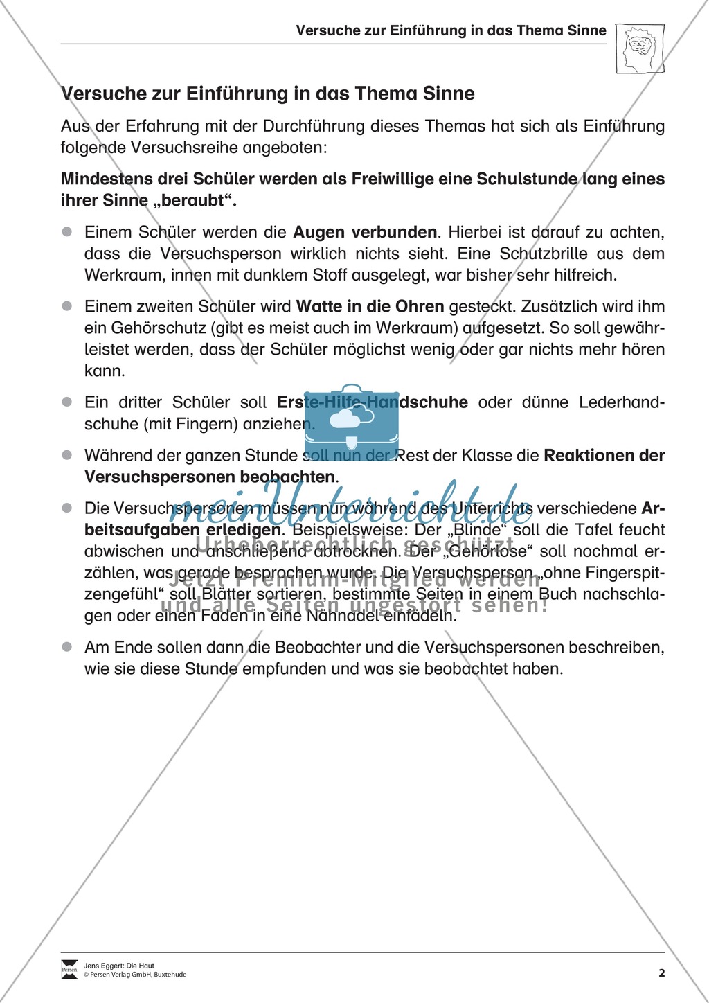 Einführung in das Thema Sinne: Versuche und Übungen Preview 1