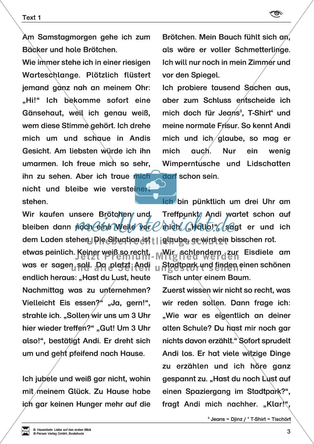 Leseförderung: Liebe auf den ersten Blick: Lesetext 1 mit Aufgaben Preview 3