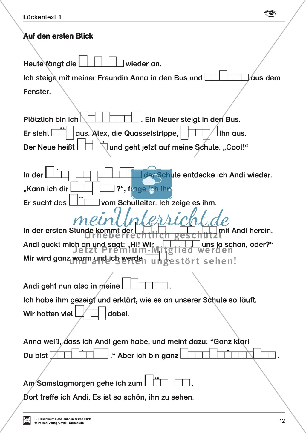 Leseförderung: Liebe auf den ersten Blick: Lesetext 1 mit Aufgaben Preview 7