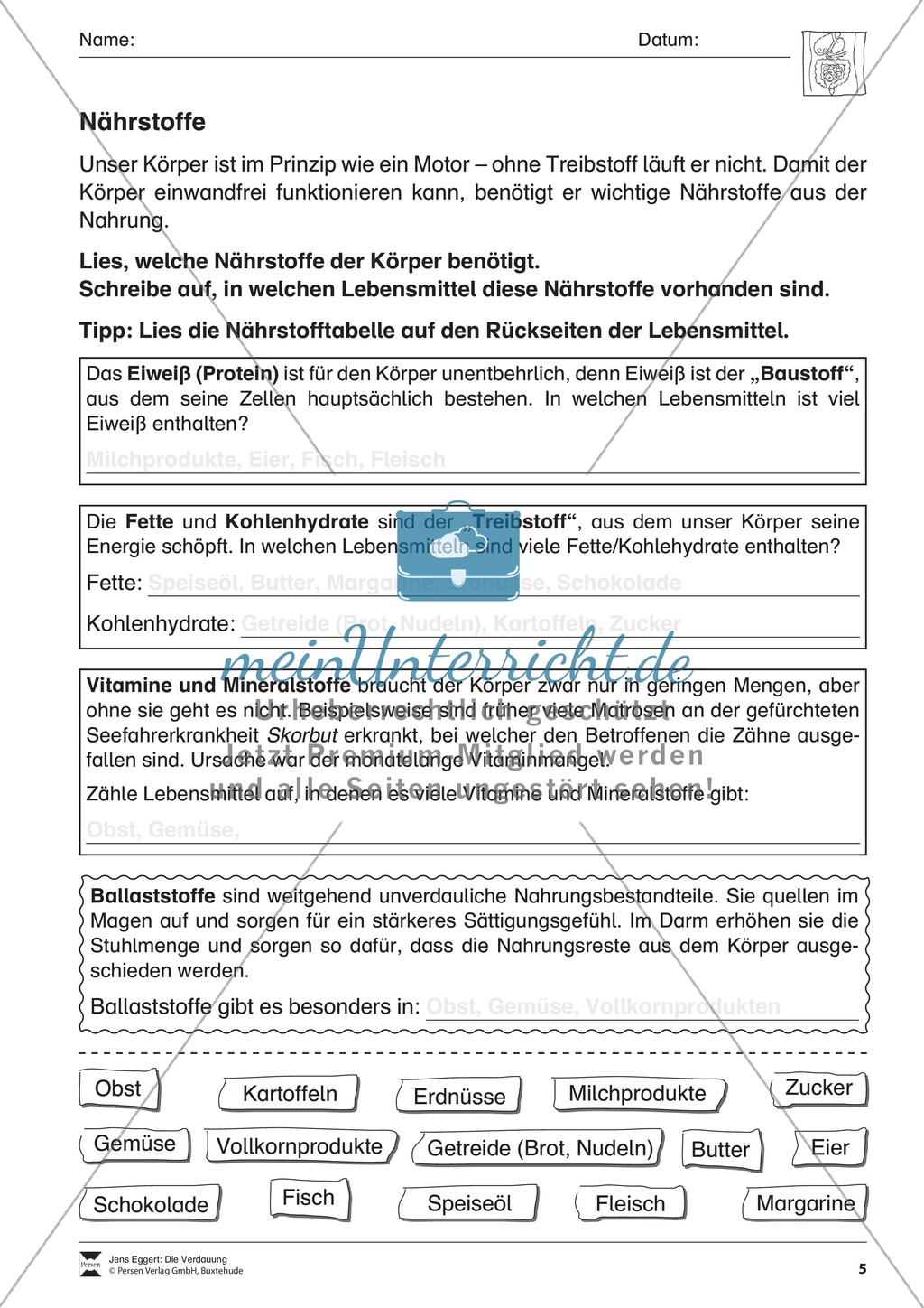 Nährstoffe: Überblick und Übung Preview 1