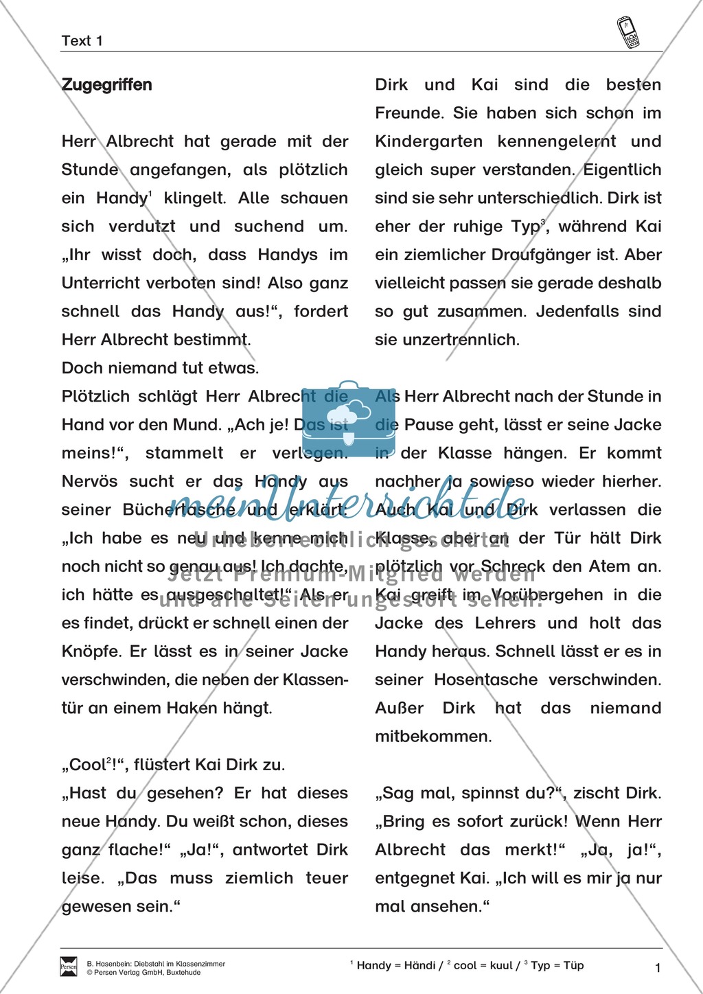 Lesetexte Lesegeschichten: "Diebstahl im Klassenzimmer" Binnendifferenzierung Stufe 2 - Text + Aufgaben + Lückentext Preview 1