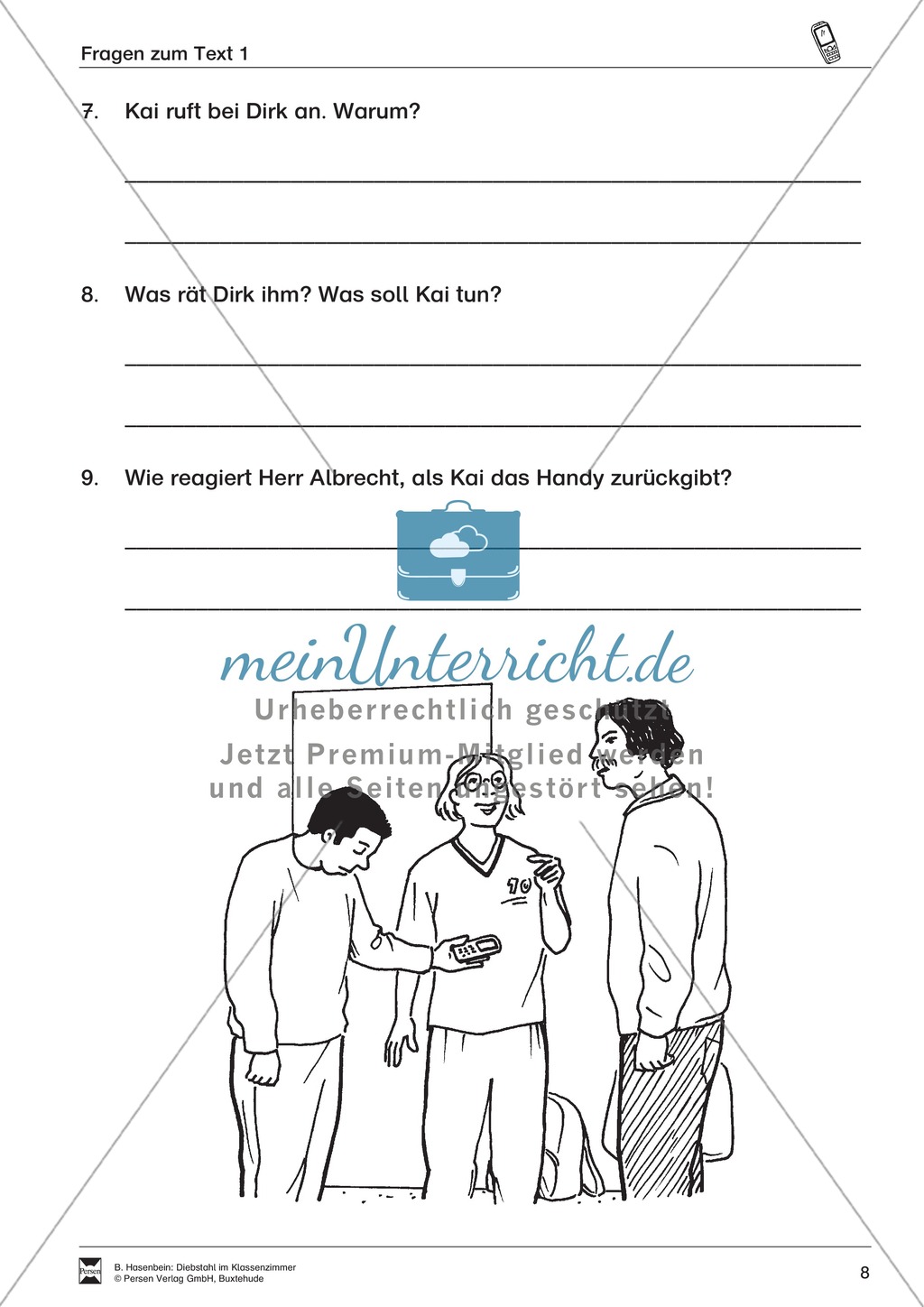 Lesetexte Lesegeschichten: "Diebstahl im Klassenzimmer" Binnendifferenzierung Stufe 2 - Text + Aufgaben + Lückentext Preview 6